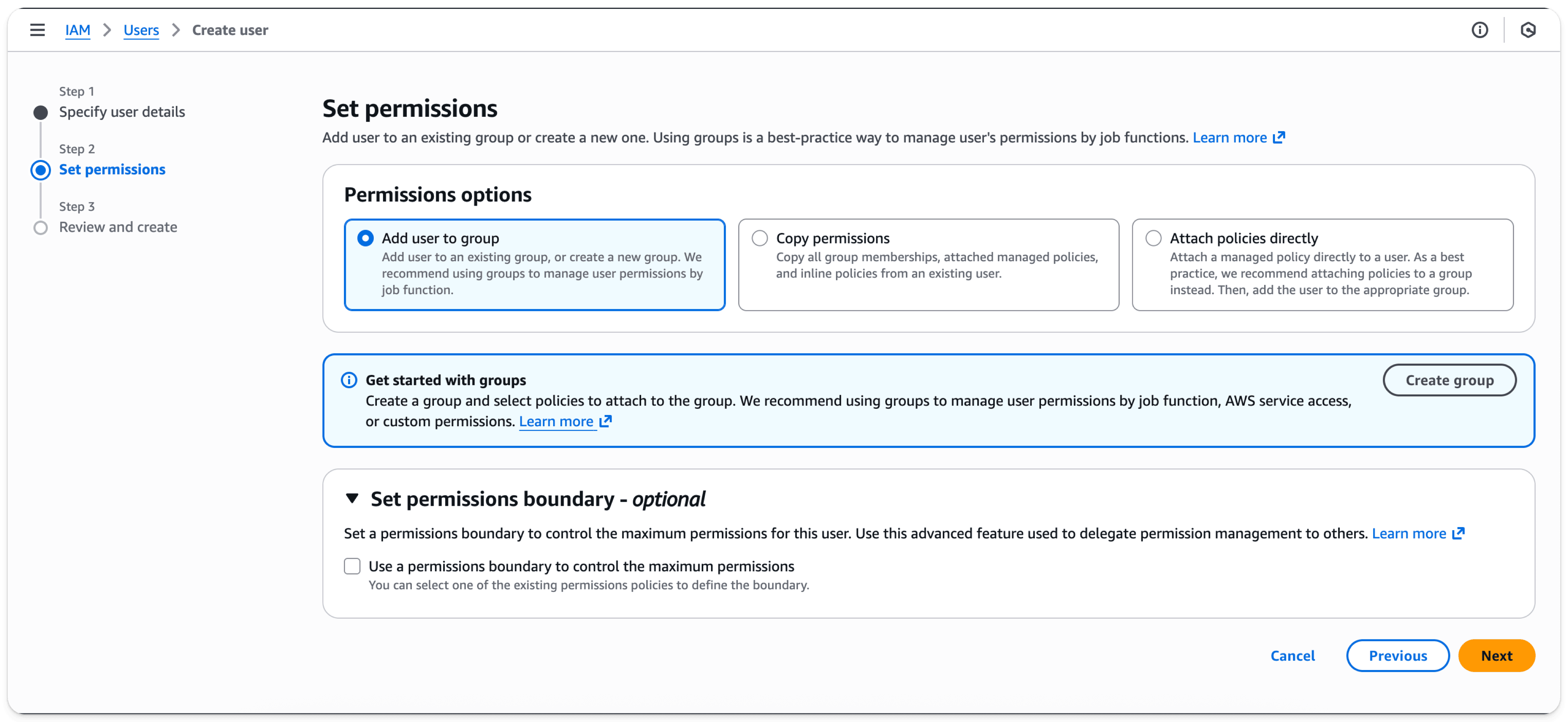 AWS IAM Management Console - Adding a new user