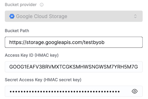 GCP HMAC 키 및 시크릿 구성