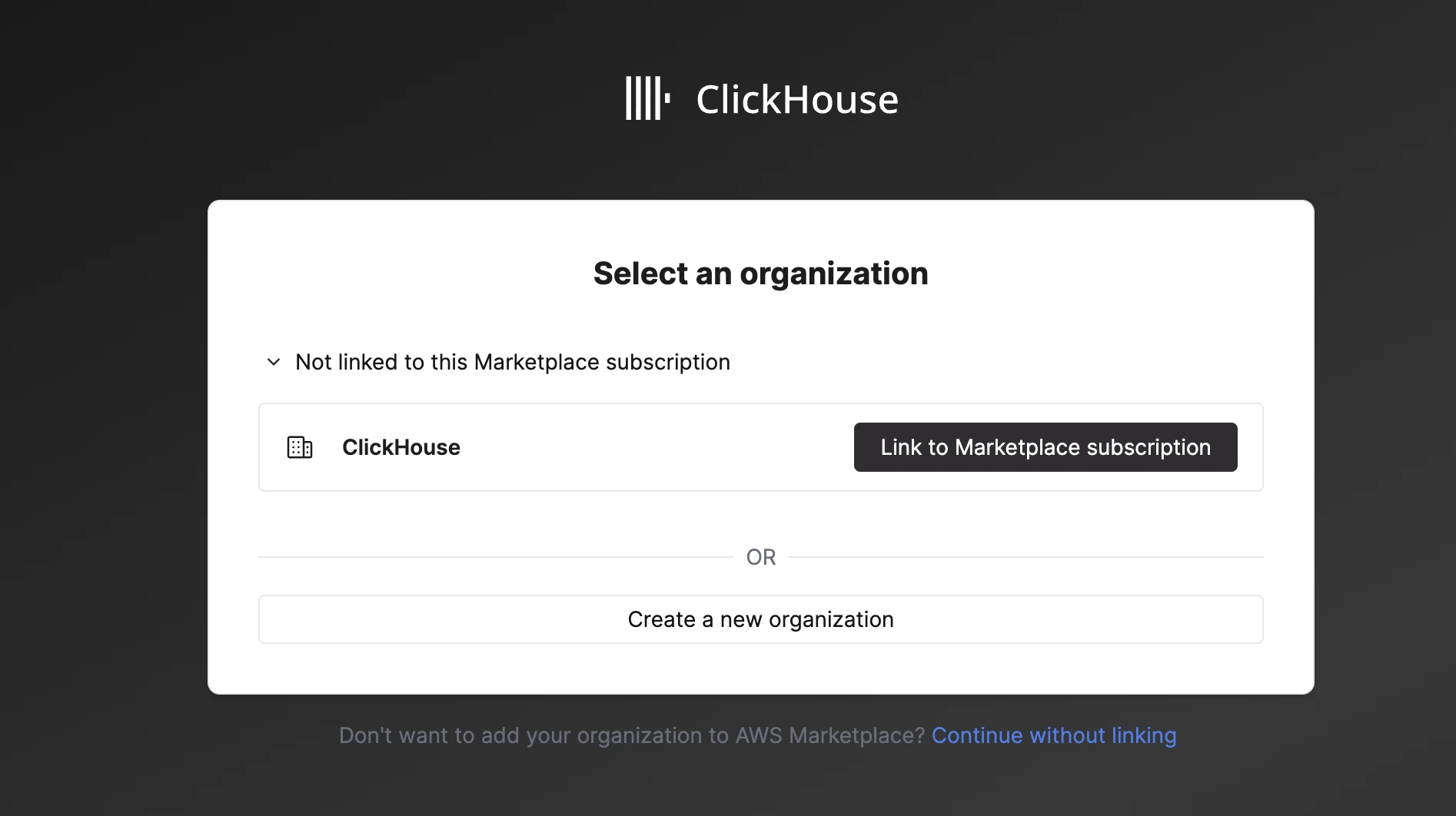 Vincular a organização padrão à assinatura do AWS Marketplace
