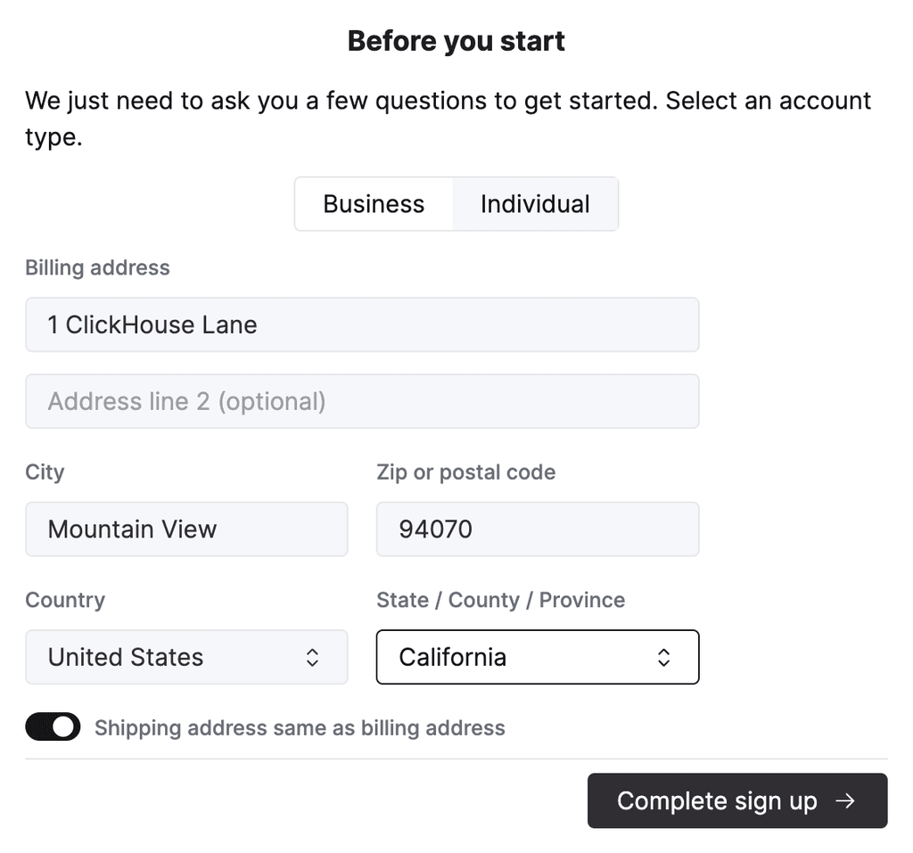 صفحة تسجيل الدخول إلى ClickHouse Cloud