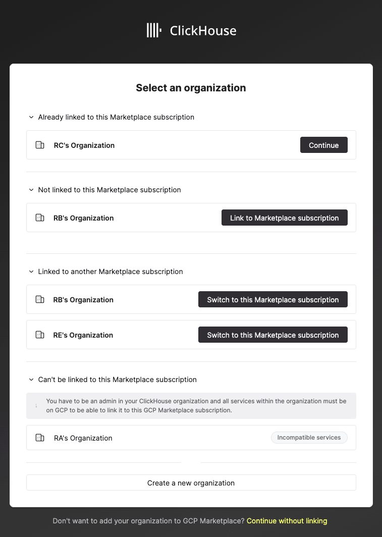 نموذج معلومات التسجيل في ClickHouse Cloud