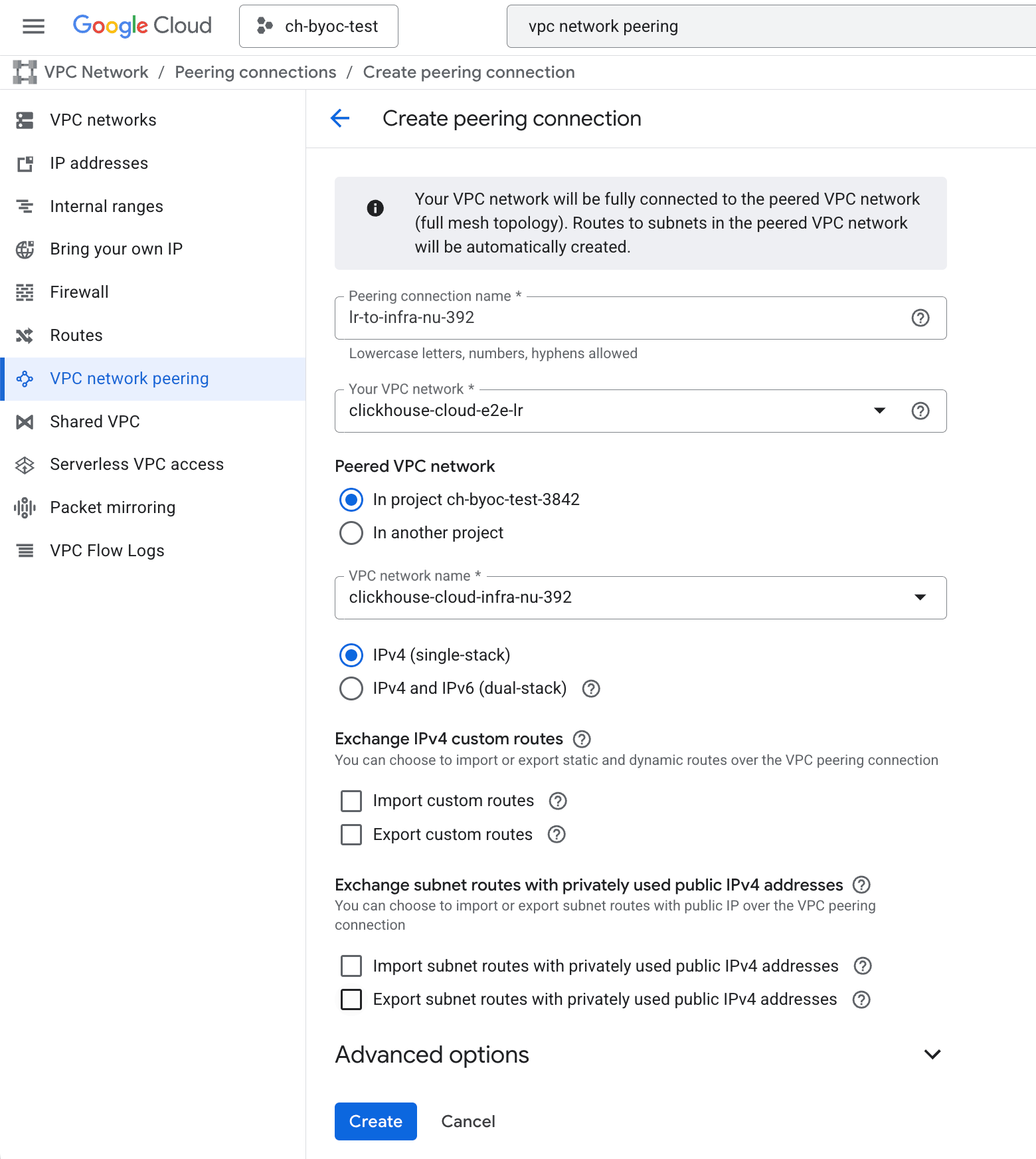 BYOC Accepter une connexion de peering