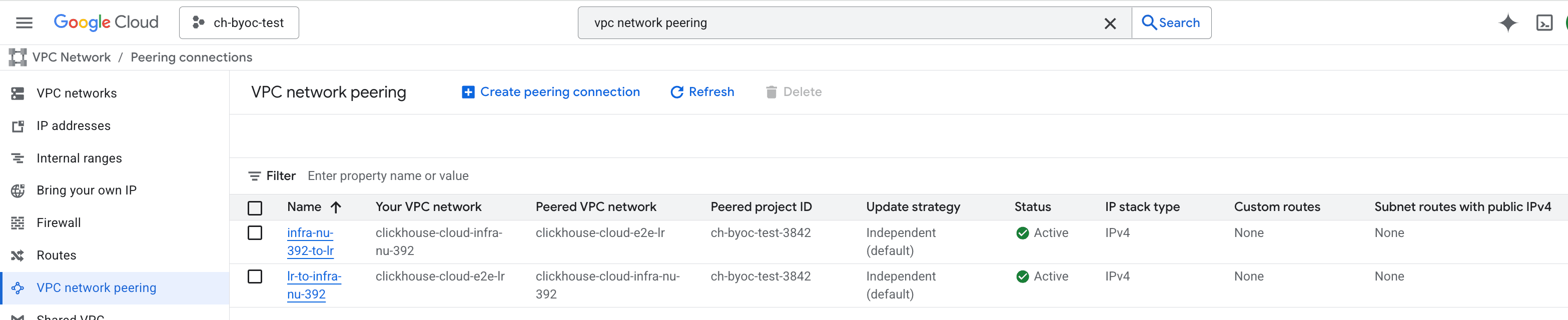BYOC Accepter une connexion de peering