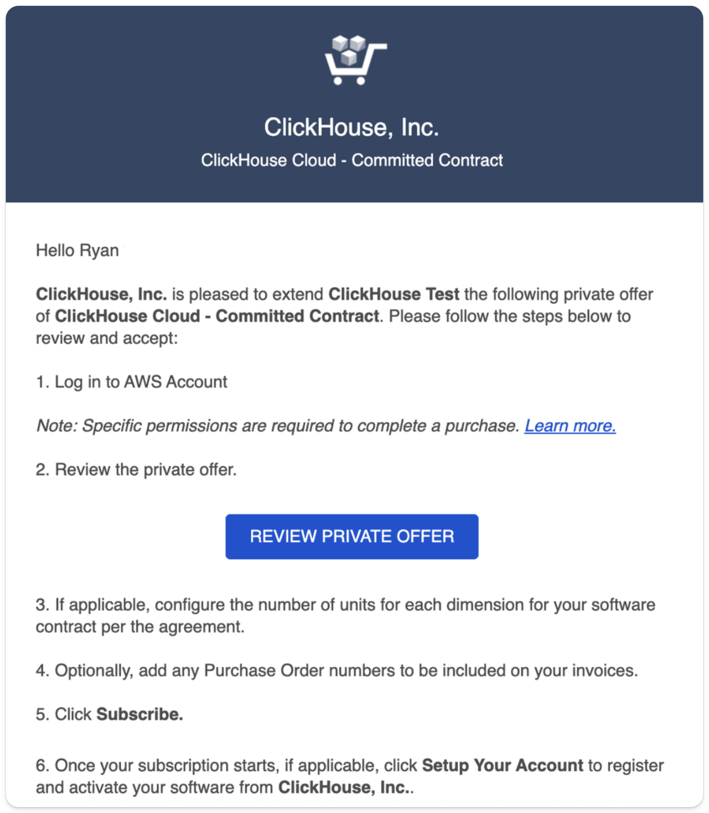 Correo electrónico de oferta privada de AWS Marketplace