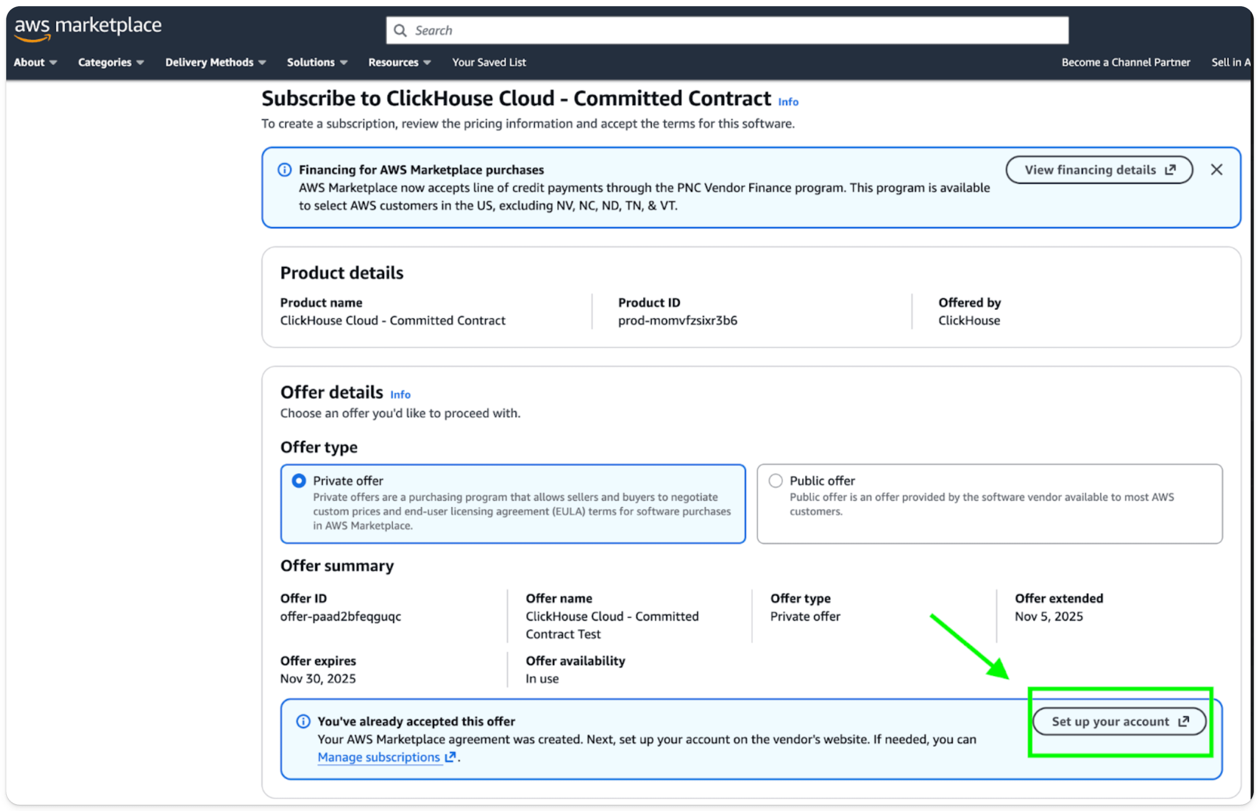 Correo electrónico de oferta privada de AWS Marketplace
