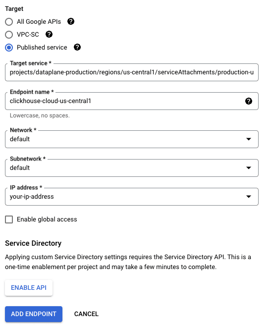 Включите Global Access для Private Service Connect