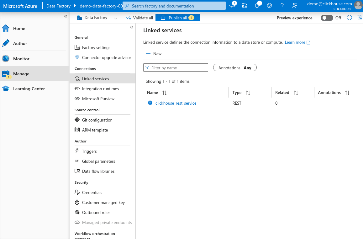 Lista de Linked Services