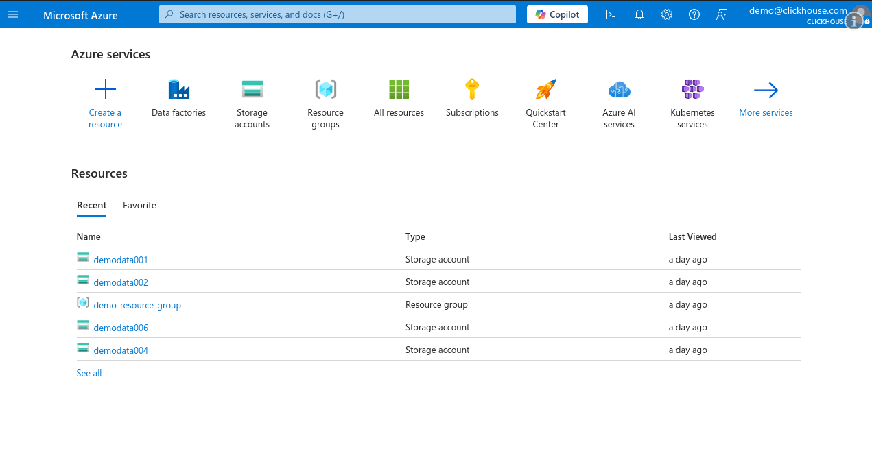 Página principal de Azure Portal