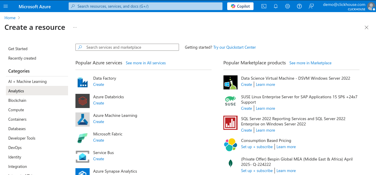 Nuevo recurso de Azure Portal