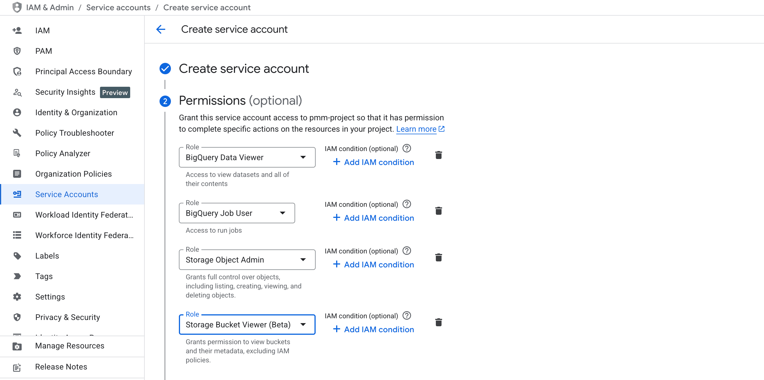 Criando uma chave de conta de serviço com permissões do BigQuery e do Cloud Storage