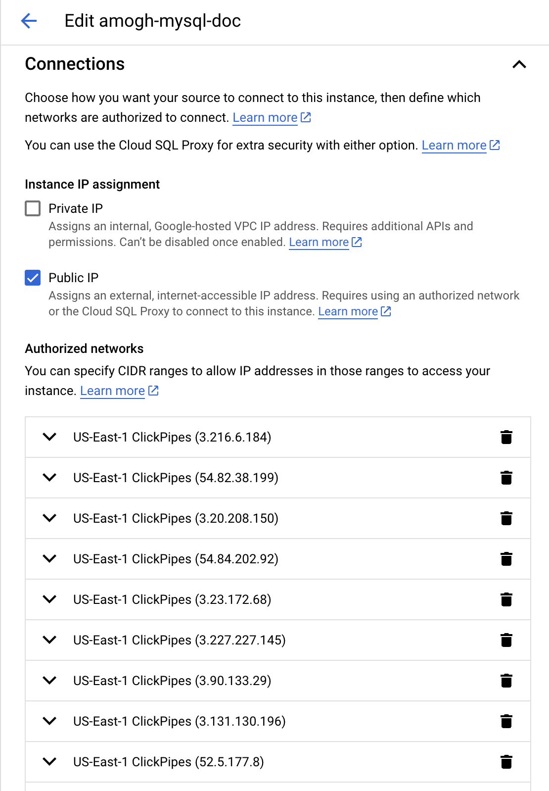 GCP MySQL에서 IP 허용 목록 설정