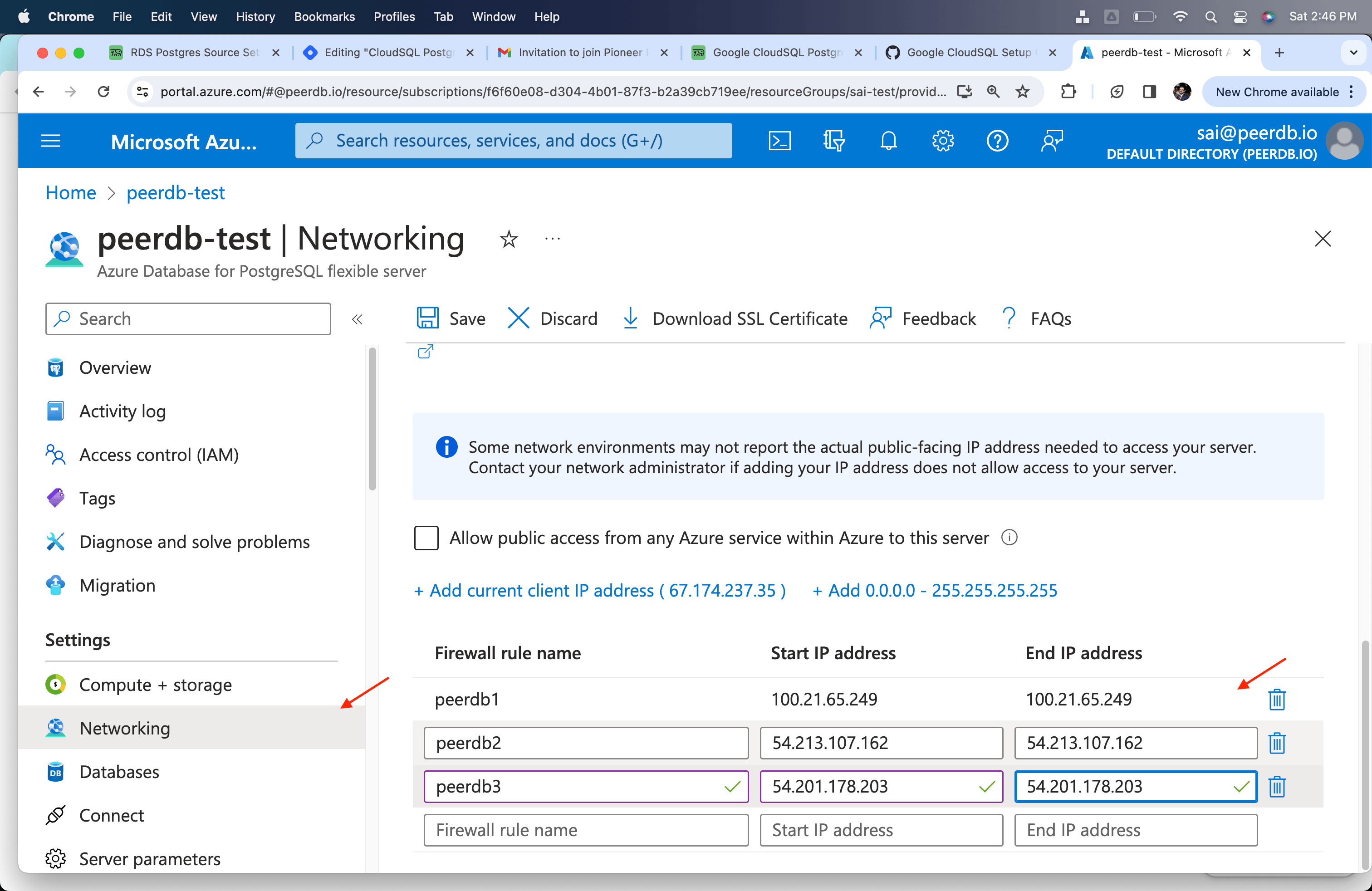在 Azure PostgreSQL 灵活服务器中将 ClickPipes IP 地址添加到防火墙