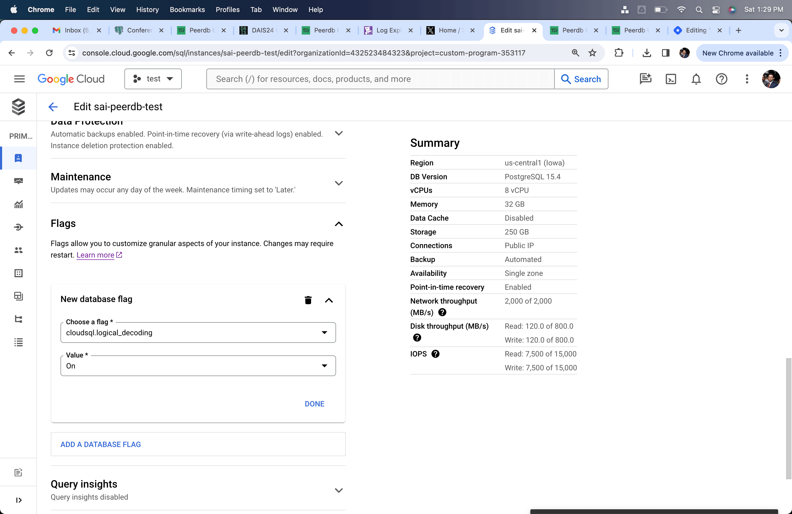 将 cloudsql.logical_decoding 设置为 on