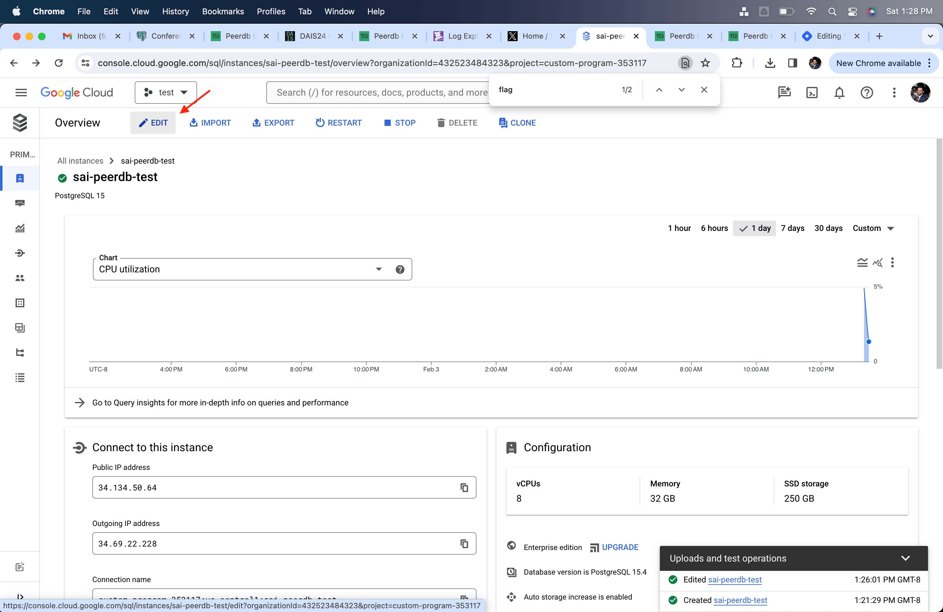 Cloud SQL Postgres 中的 Edit 按钮