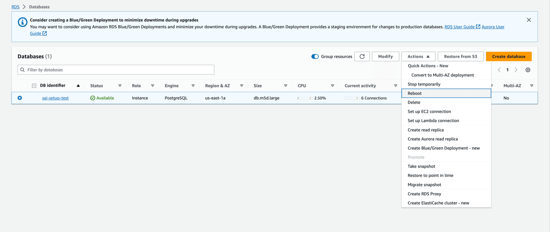 重启 Aurora PostgreSQL
