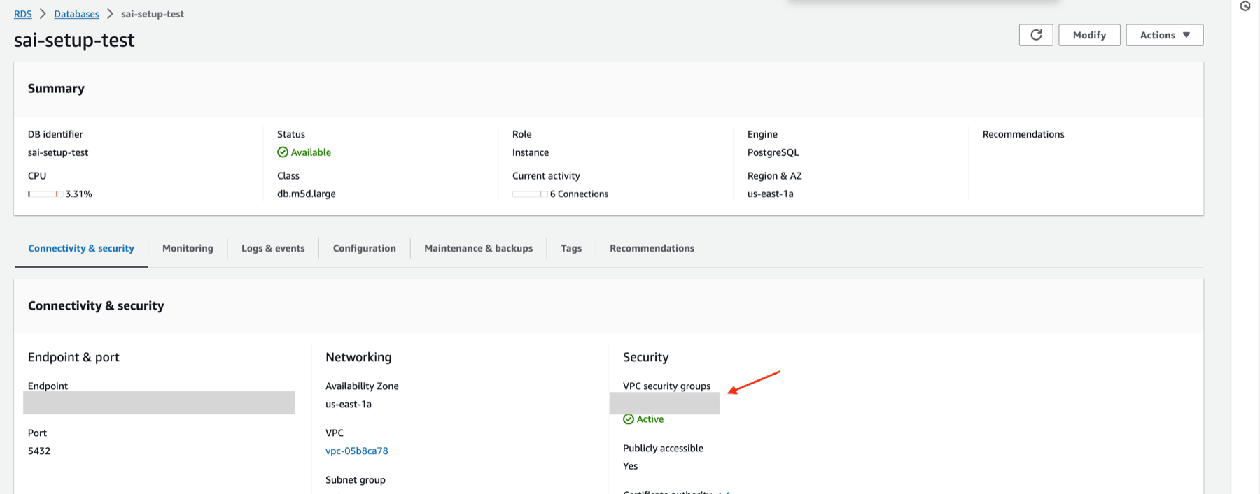 在 Aurora PostgreSQL 中在哪里可以找到安全组（Security Group）？