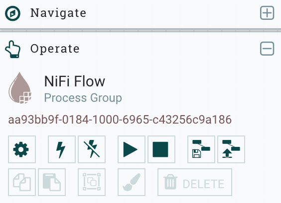 gear ボタンが強調表示された NiFi Flow Configuration ページ