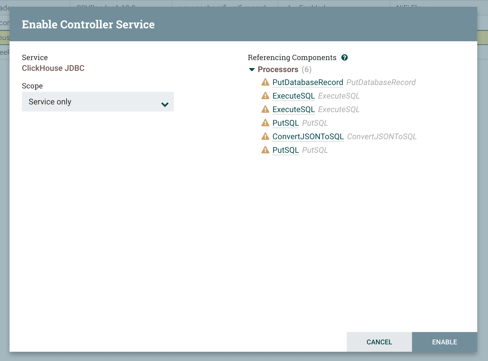 Controller Service を有効にする確認ダイアログ