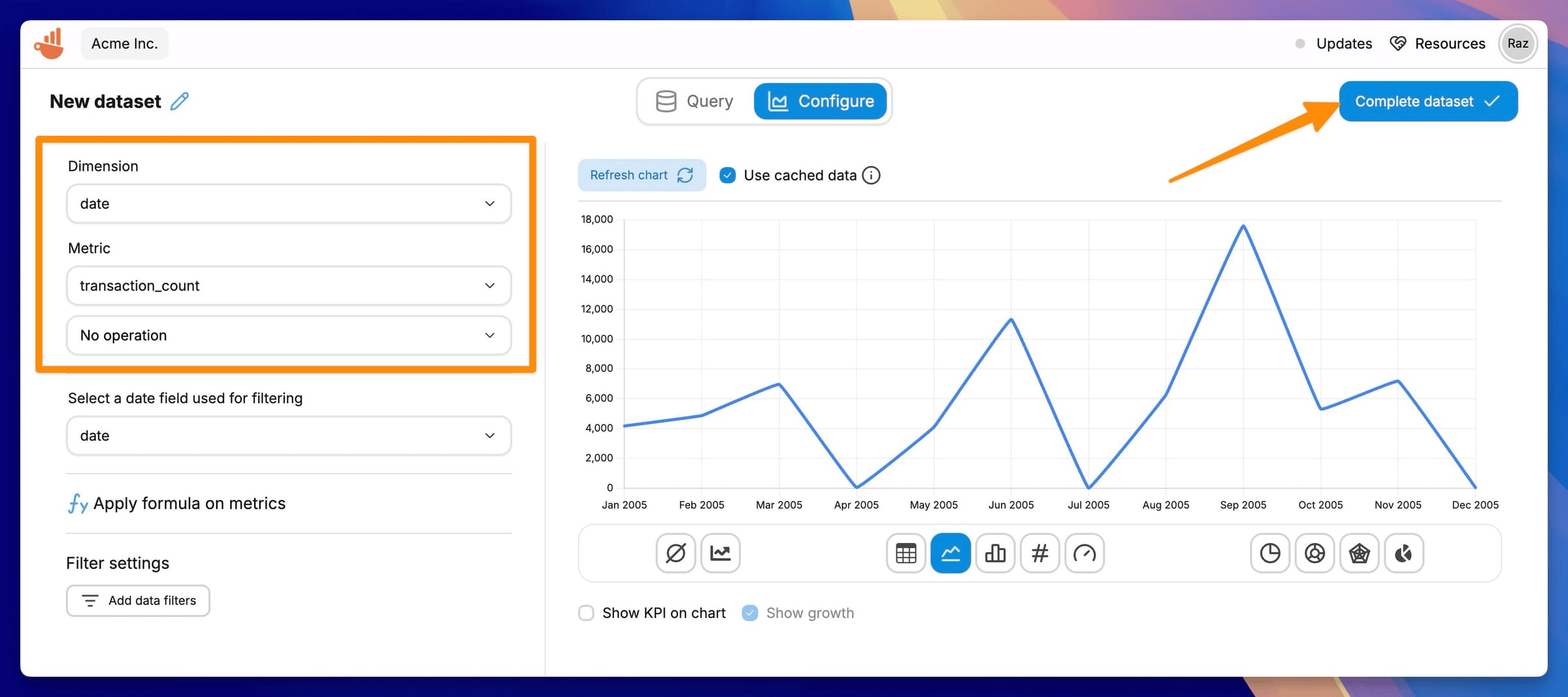 包含 ClickHouse 数据的 Chartbrew 仪表盘