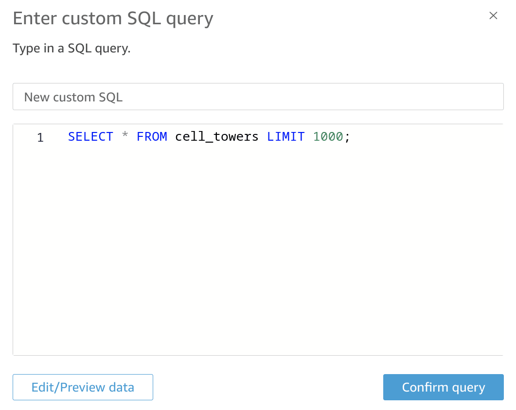 Editor de SQL personalizado do QuickSight para buscar dados do ClickHouse