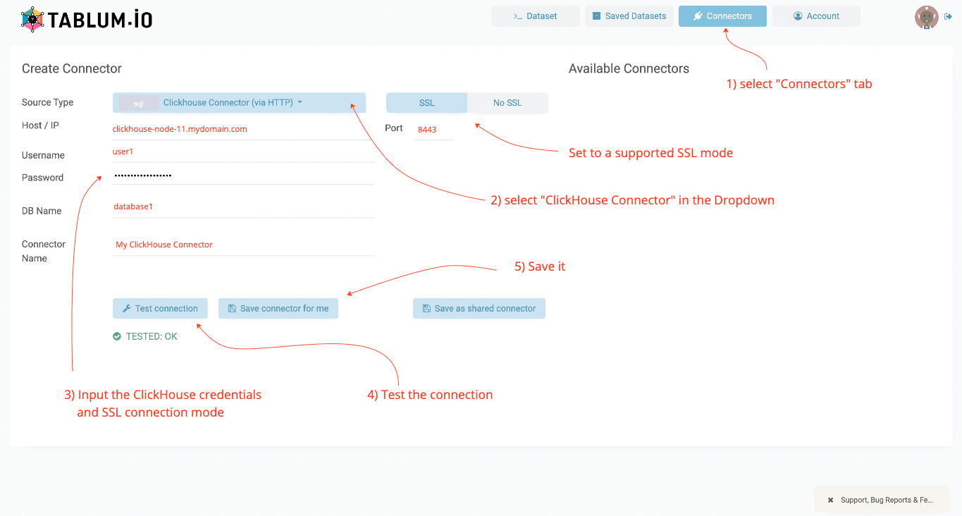 Adicionando um conector do ClickHouse no TABLUM.IO