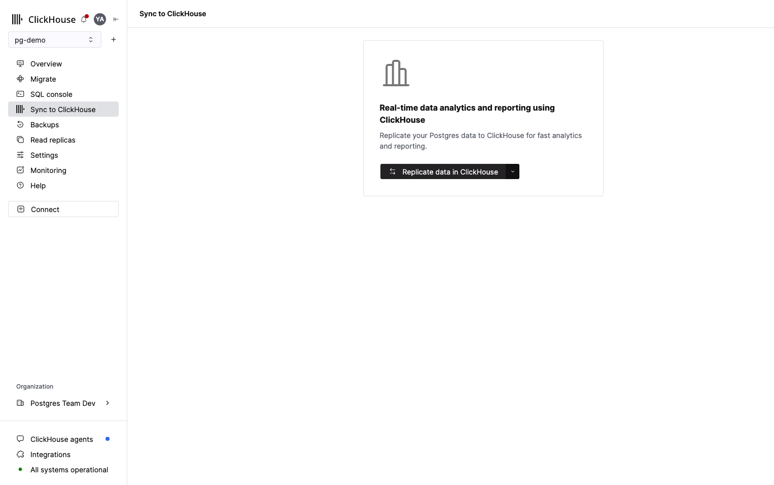 显示侧边栏中集成选项的 ClickHouse 集成页面