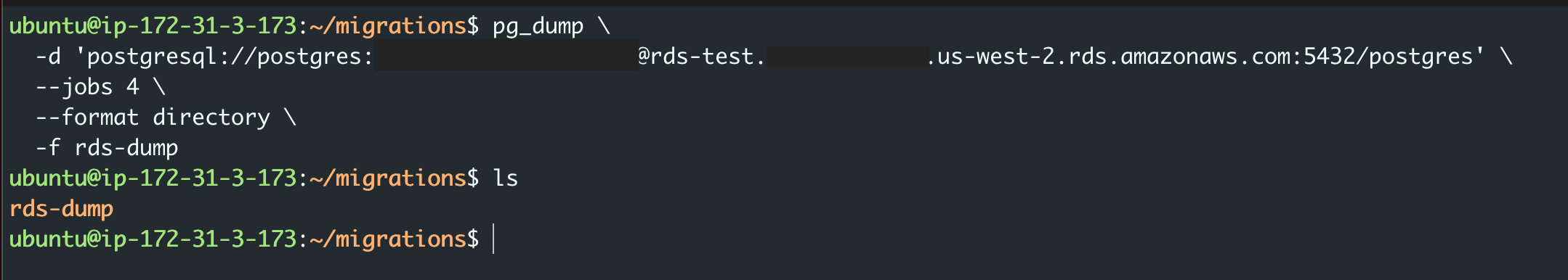 Ejecución del comando pg_dump