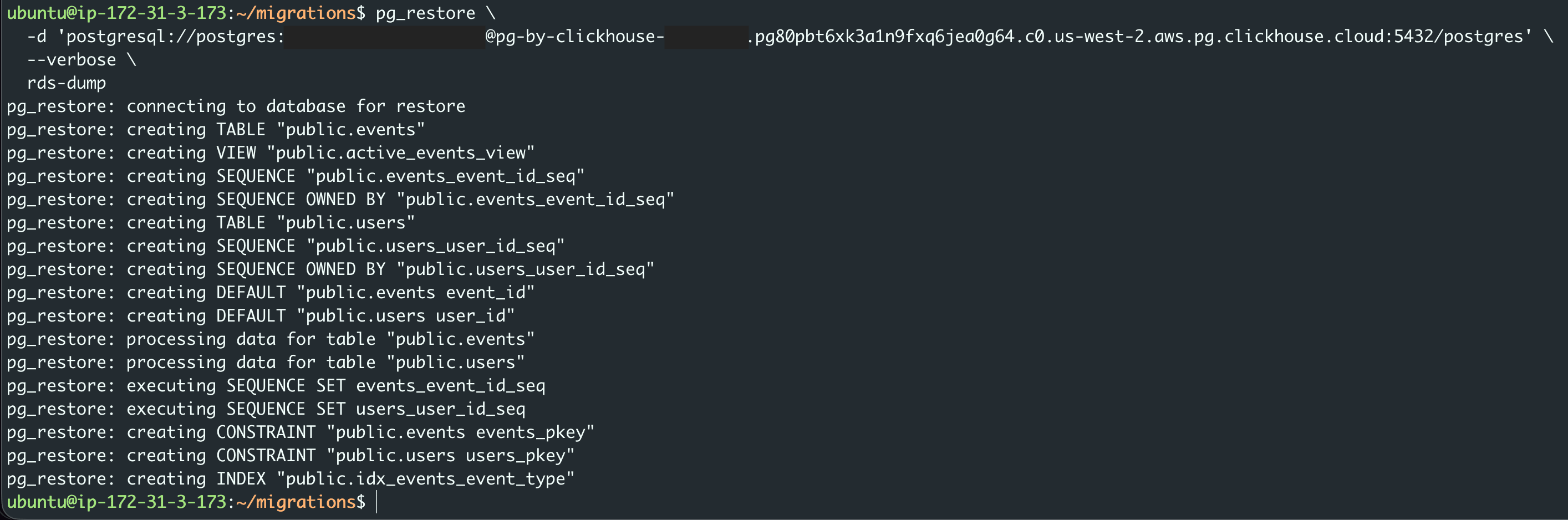 Ejecución del comando pg_restore