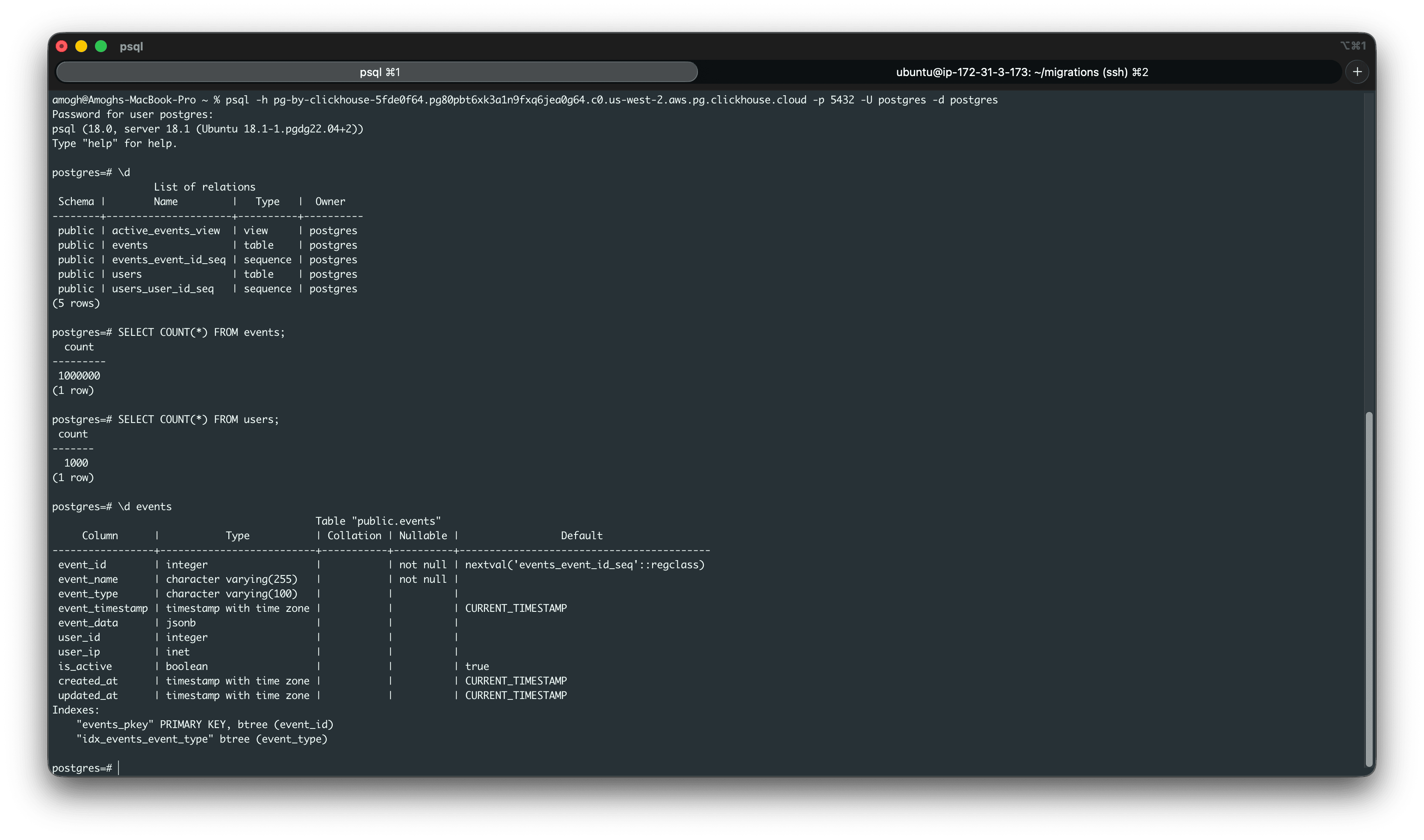 Configuración de la base de datos de destino de ClickHouse Managed Postgres