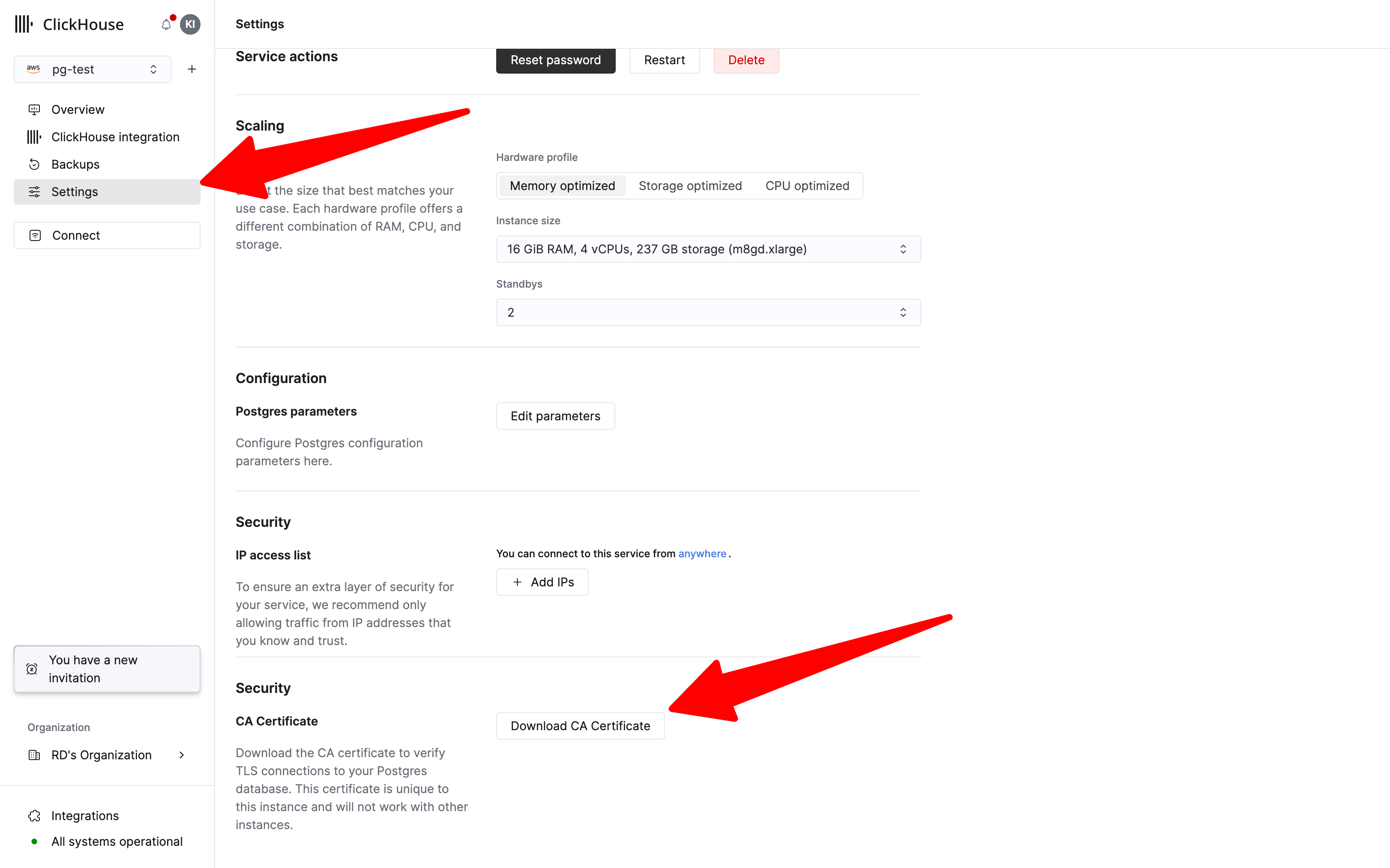 Скачайте CA‑сертификат на вкладке Settings